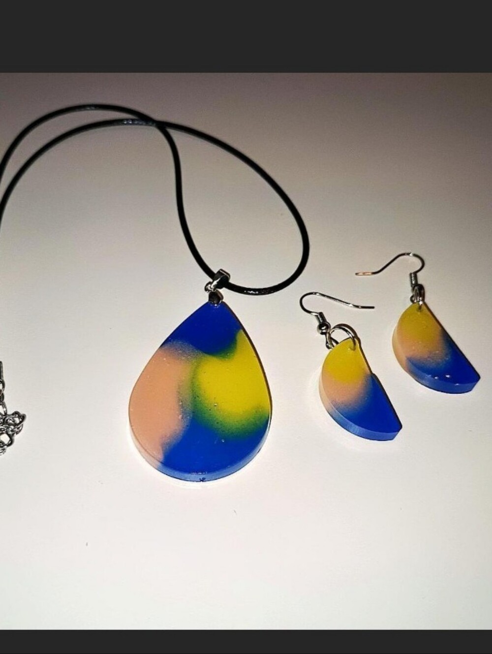 Handmade Multicolor Teardrop Resin Necklace & Earrings Set - Picture 3 of 6